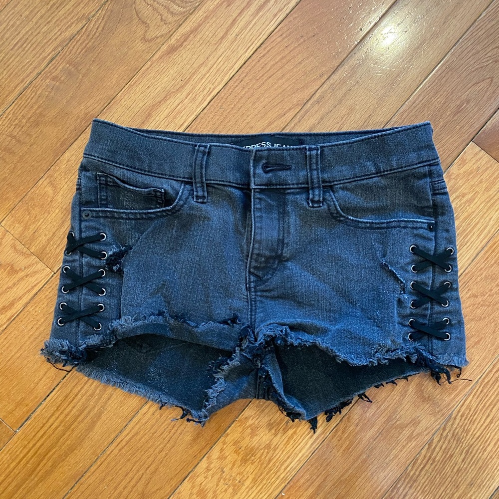 Express Tie-Side Black Denim Shorts